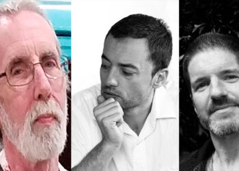 Da esquerda para a direita: Keith Giffen, Alex Maleev e Charlie Adlard