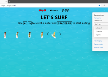 Jogo de Surf no Microsoft Edge