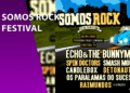 Cartaz oficial do festival Somos Rock Edição Curitiba 2026, destacando as bandas Echo & The Bunnymen, Spin Doctors, Smash Mouth e Candlebox. A arte mostra um esqueleto dirigindo um Fusca azul em direção à Pedreira Paulo Leminski.