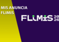 Banner promocional da FLIMIS 2026, a Feira do Livro do MIS (Museu da Imagem e do Som). O fundo é dividido diagonalmente entre amarelo e roxo, com o texto "MIS ANUNCIA FLIMIS" à esquerda e o logotipo oficial da feira à direita com o ano 2026.